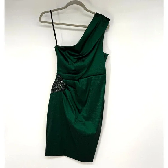 Xscape | Dresses | Xscape Cocktail Dress Emerald Green One Shoulder  Gathered Waist Embellished